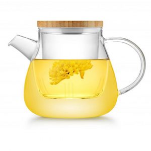 Glas Teekanne mit Sieb & Bambus-Deckel 600ml